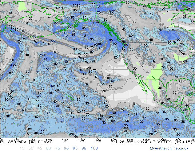 RH 850 hPa ECMWF nie. 26.05.2024 03 UTC