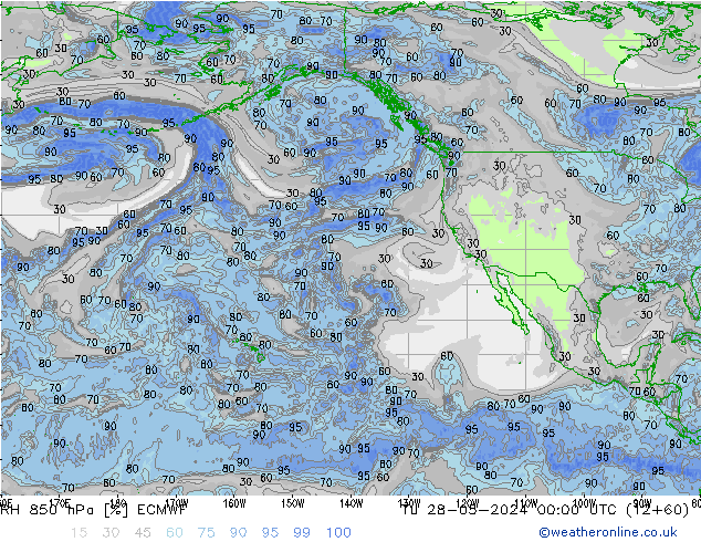 RH 850 hPa ECMWF Út 28.05.2024 00 UTC