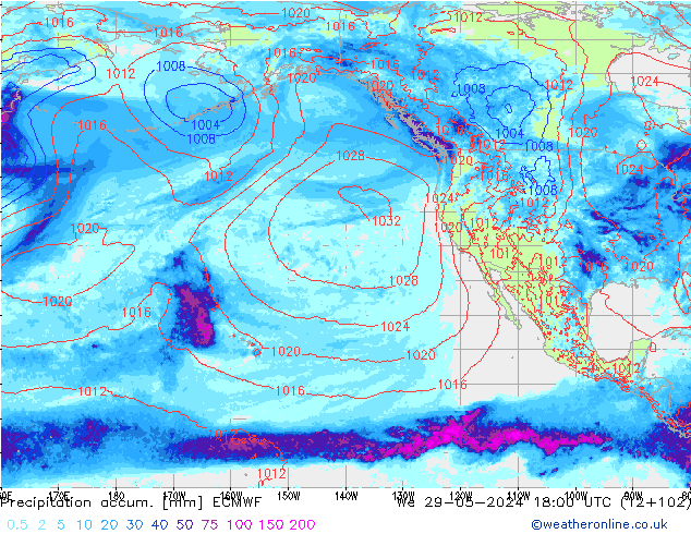 Totale neerslag ECMWF wo 29.05.2024 18 UTC