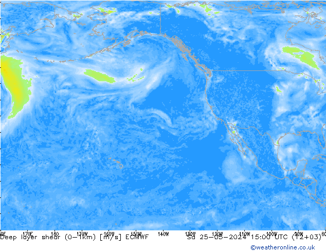 Deep layer shear (0-1km) ECMWF Cts 25.05.2024 15 UTC