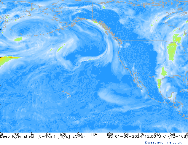 Deep layer shear (0-1km) ECMWF Sáb 01.06.2024 12 UTC