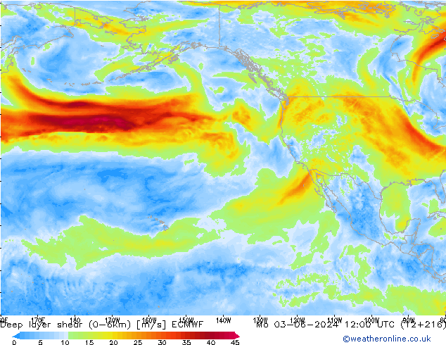 Deep layer shear (0-6km) ECMWF lun 03.06.2024 12 UTC