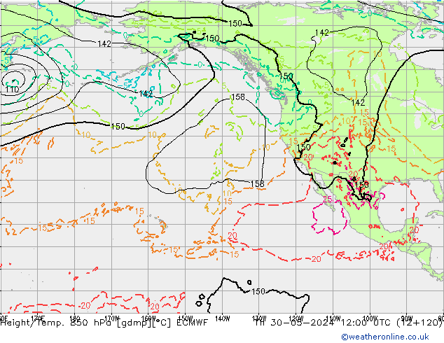 Z500/Rain (+SLP)/Z850 ECMWF Th 30.05.2024 12 UTC