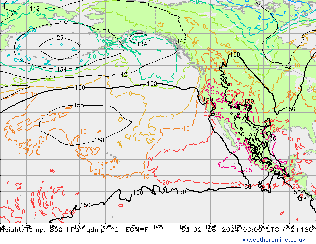 Height/Temp. 850 гПа ECMWF Вс 02.06.2024 00 UTC