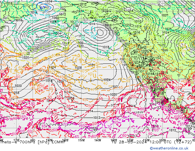 Theta-e 700hPa ECMWF Di 28.05.2024 12 UTC