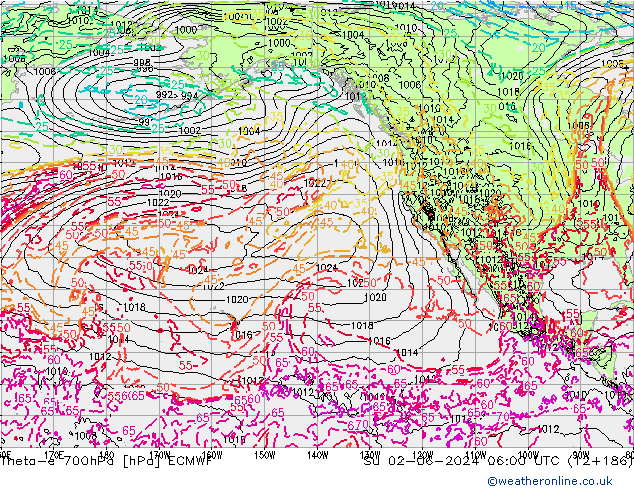 Theta-e 700гПа ECMWF Вс 02.06.2024 06 UTC