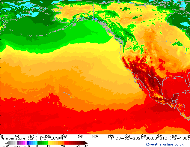 mapa temperatury (2m) ECMWF czw. 30.05.2024 00 UTC