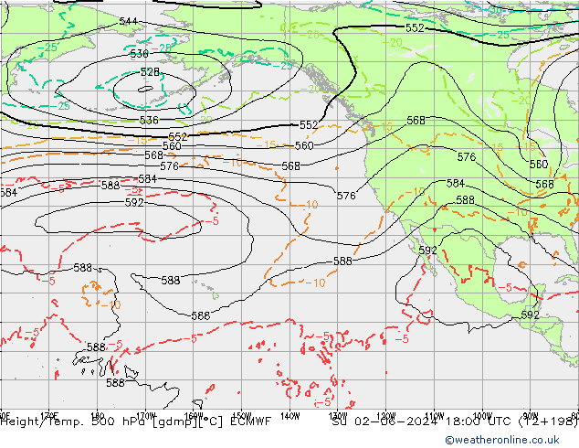 Z500/Rain (+SLP)/Z850 ECMWF nie. 02.06.2024 18 UTC