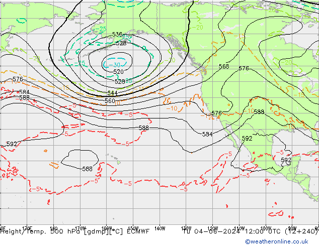 Z500/Rain (+SLP)/Z850 ECMWF Tu 04.06.2024 12 UTC