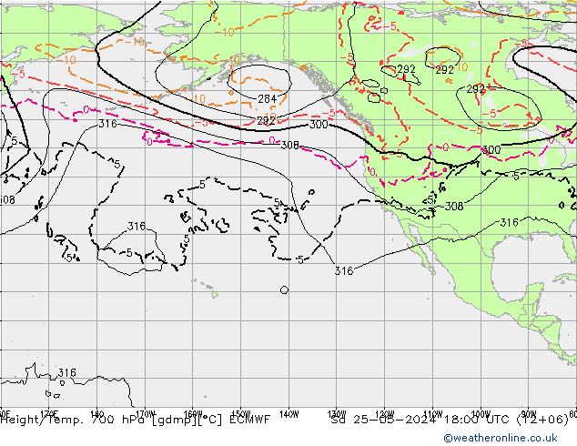 Geop./Temp. 700 hPa ECMWF sáb 25.05.2024 18 UTC