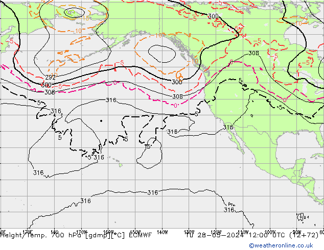 Hoogte/Temp. 700 hPa ECMWF di 28.05.2024 12 UTC