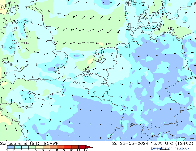 ве�Bе�@ 10 m (bft) ECMWF сб 25.05.2024 15 UTC