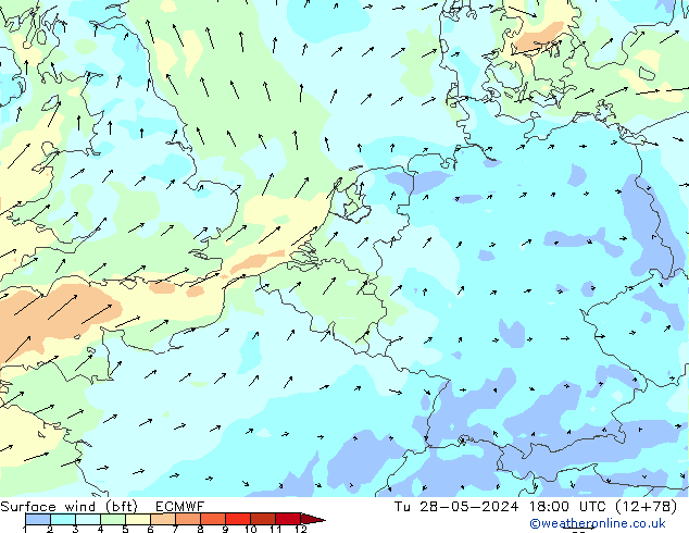  10 m (bft) ECMWF  28.05.2024 18 UTC