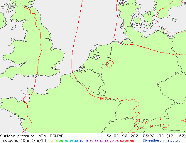 Isotachs (kph) ECMWF  01.06.2024 06 UTC