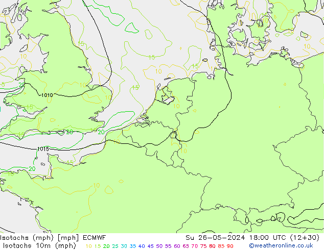 Isotachen (mph) ECMWF So 26.05.2024 18 UTC