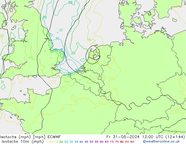 Eşrüzgar Hızları mph ECMWF Cu 31.05.2024 12 UTC