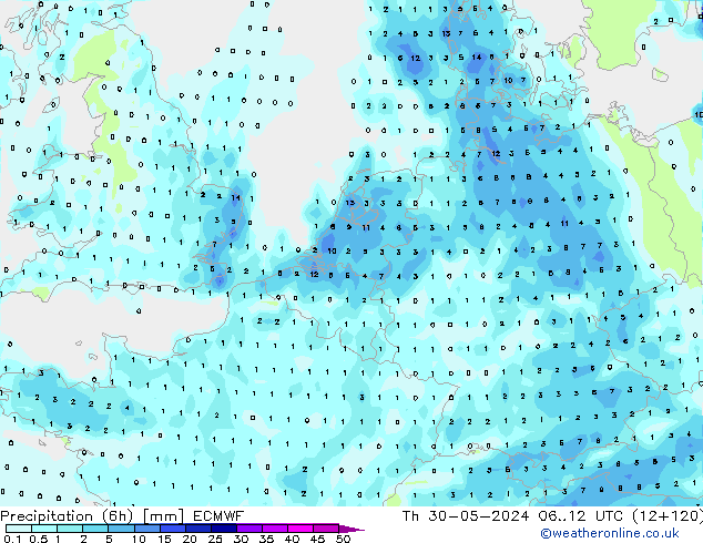 Z500/Rain (+SLP)/Z850 ECMWF Th 30.05.2024 12 UTC