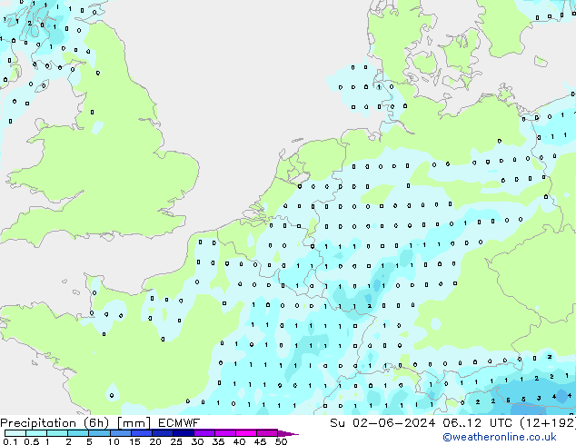 Z500/Rain (+SLP)/Z850 ECMWF Dom 02.06.2024 12 UTC