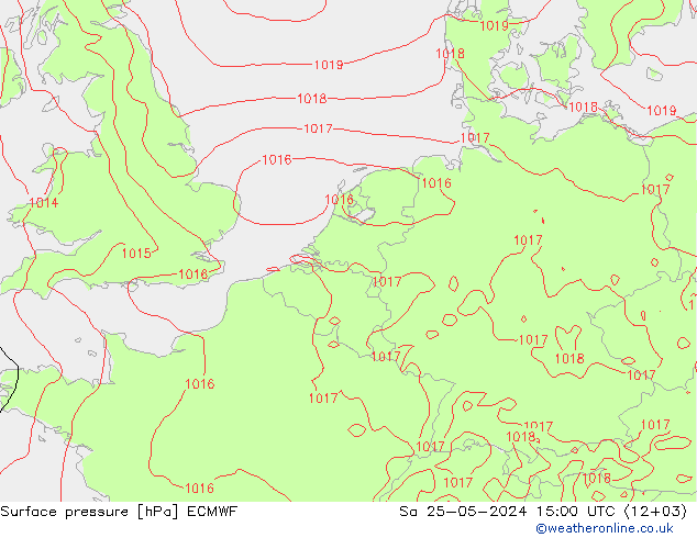 Atmosférický tlak ECMWF So 25.05.2024 15 UTC