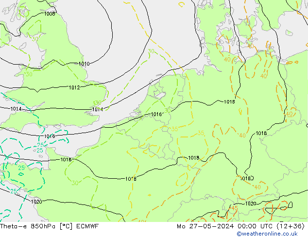 Theta-e 850hPa ECMWF Pzt 27.05.2024 00 UTC