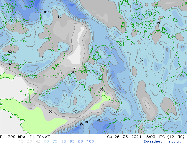 RH 700 гПа ECMWF Вс 26.05.2024 18 UTC