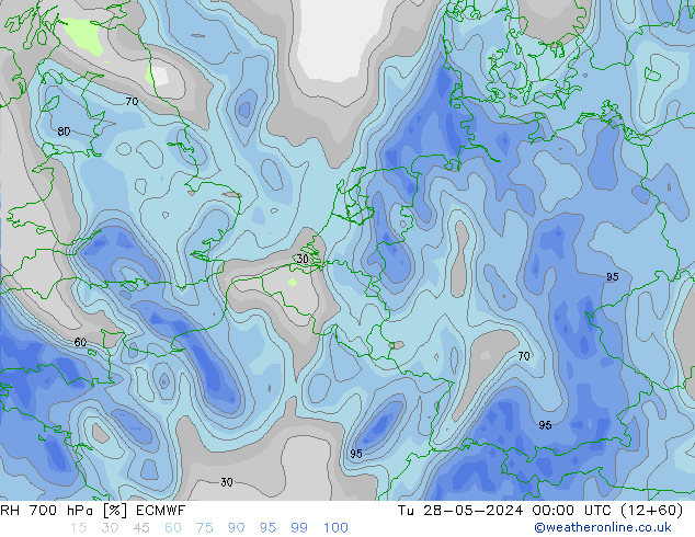 RH 700 гПа ECMWF вт 28.05.2024 00 UTC