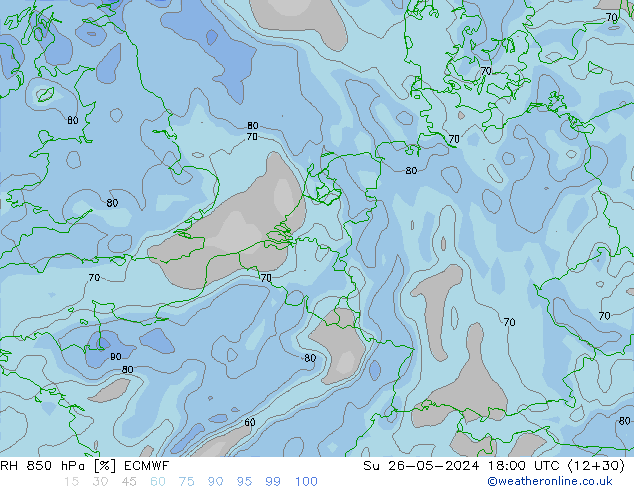 RH 850 hPa ECMWF nie. 26.05.2024 18 UTC