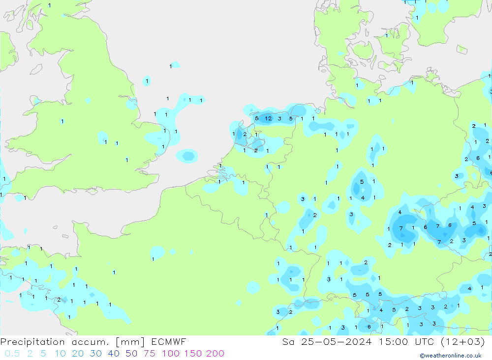 Precipitation accum. ECMWF сб 25.05.2024 15 UTC