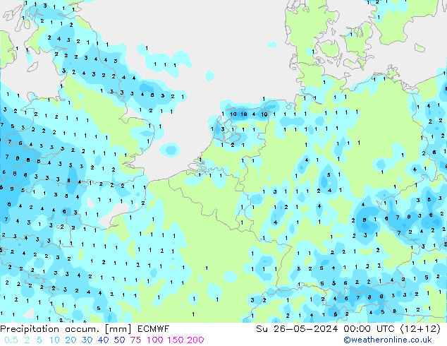 Precipitation accum. ECMWF Su 26.05.2024 00 UTC