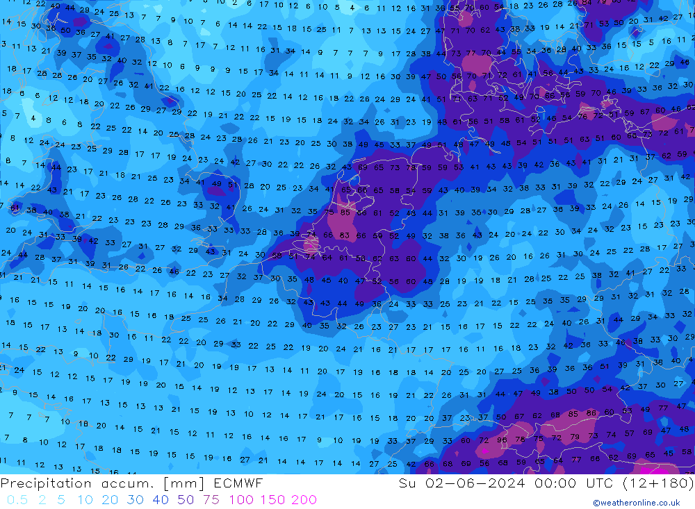 Nied. akkumuliert ECMWF So 02.06.2024 00 UTC