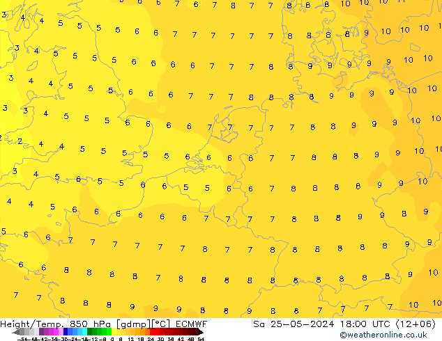 Height/Temp. 850 hPa ECMWF Sa 25.05.2024 18 UTC