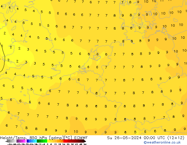 Height/Temp. 850 hPa ECMWF So 26.05.2024 00 UTC