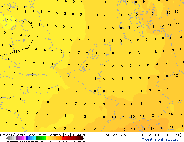 Z500/Rain (+SLP)/Z850 ECMWF  26.05.2024 12 UTC