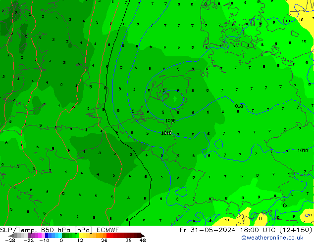 SLP/Temp. 850 hPa ECMWF vie 31.05.2024 18 UTC