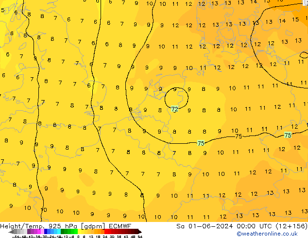 Géop./Temp. 925 hPa ECMWF sam 01.06.2024 00 UTC