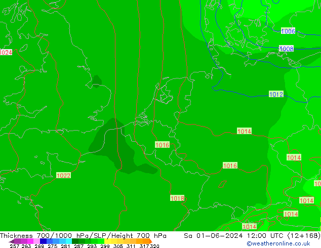 700-1000 hPa Kalınlığı ECMWF Cts 01.06.2024 12 UTC