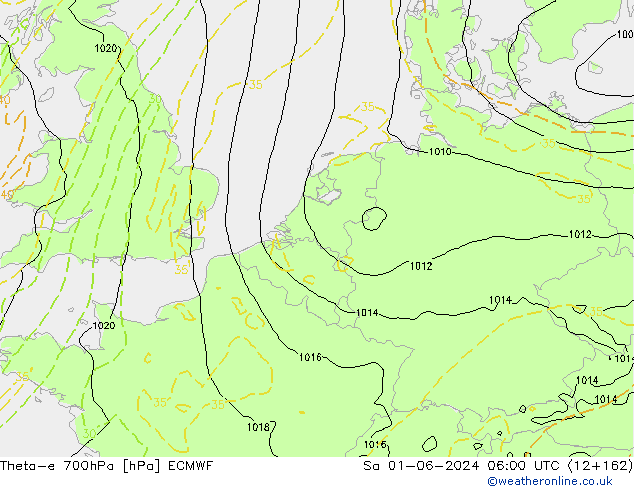 Theta-e 700hPa ECMWF Sa 01.06.2024 06 UTC
