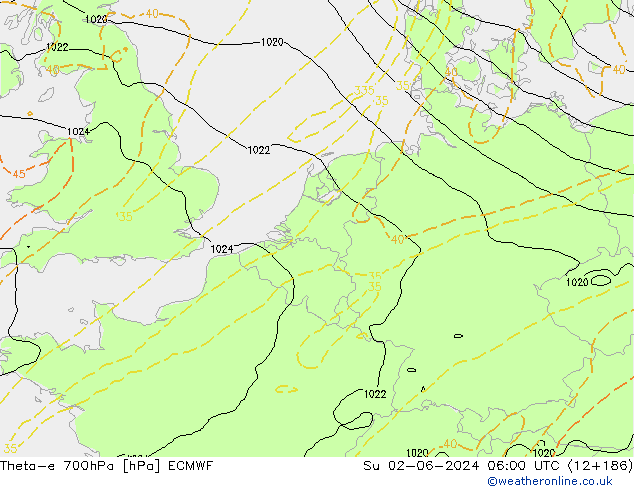 Theta-e 700гПа ECMWF Вс 02.06.2024 06 UTC