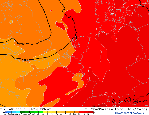 Theta-W 850hPa ECMWF dom 26.05.2024 18 UTC