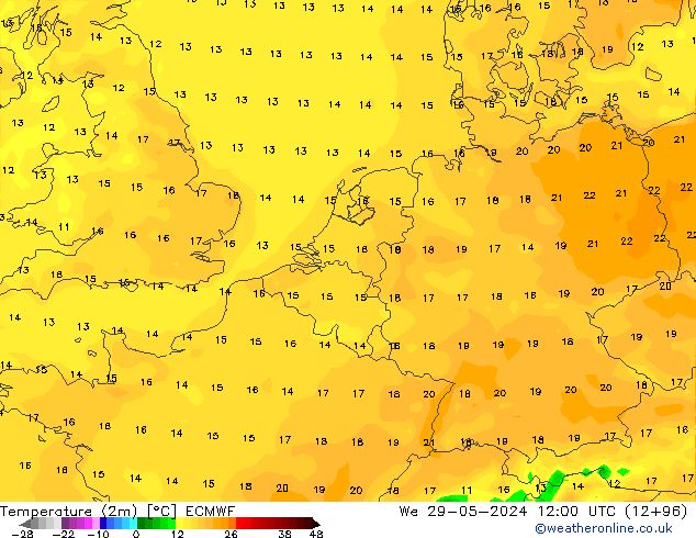 Temperatura (2m) ECMWF mié 29.05.2024 12 UTC