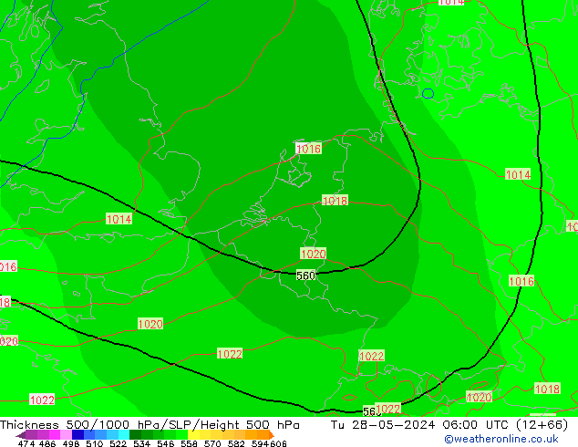 Espesor 500-1000 hPa ECMWF mar 28.05.2024 06 UTC