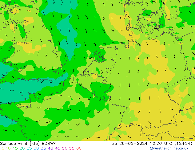 ветер 10 m ECMWF Вс 26.05.2024 12 UTC