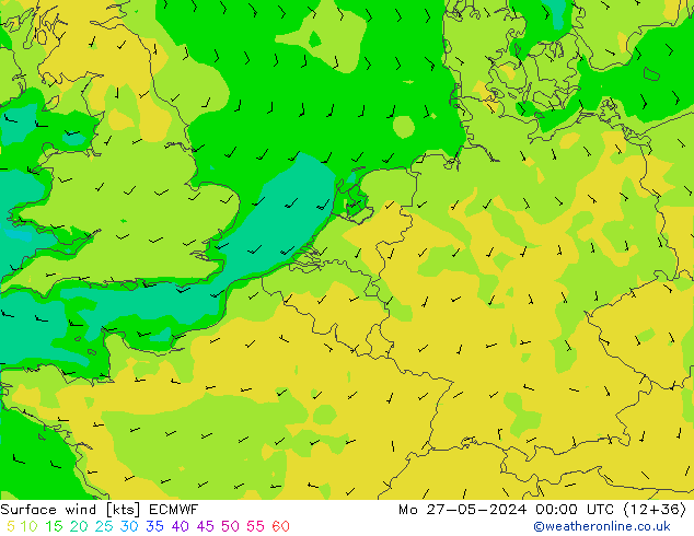 Rüzgar 10 m ECMWF Pzt 27.05.2024 00 UTC