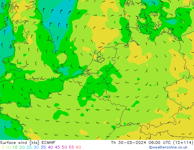 Surface wind ECMWF Th 30.05.2024 06 UTC