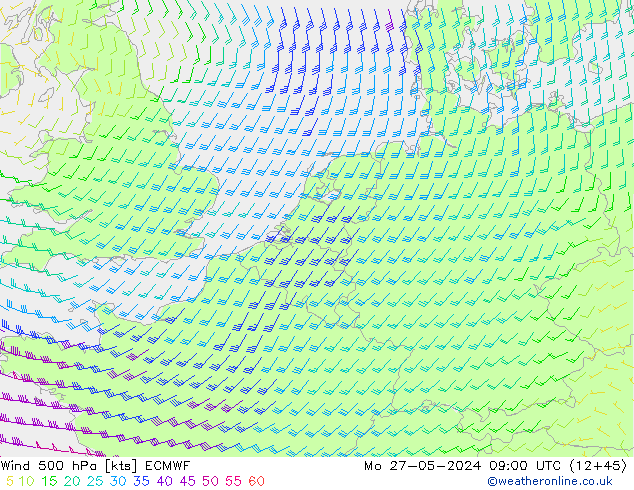 Vento 500 hPa ECMWF Seg 27.05.2024 09 UTC