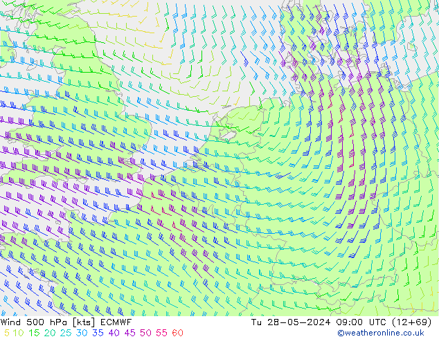 Vent 500 hPa ECMWF mar 28.05.2024 09 UTC