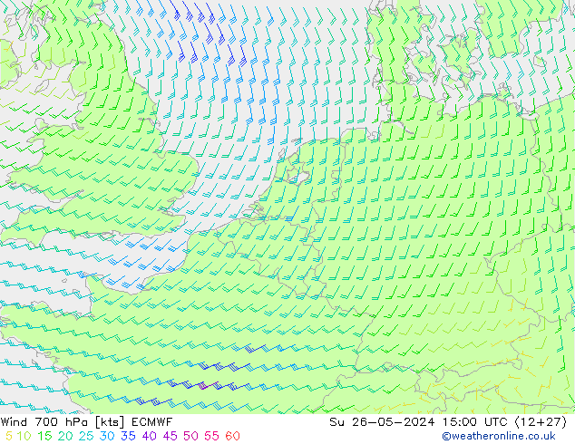 Wind 700 hPa ECMWF Su 26.05.2024 15 UTC