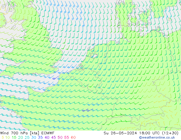 Wind 700 hPa ECMWF So 26.05.2024 18 UTC