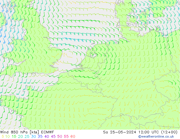 Wind 850 hPa ECMWF za 25.05.2024 12 UTC