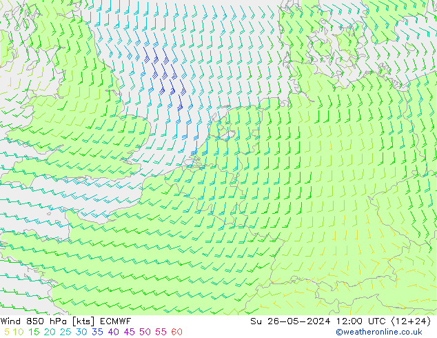 Viento 850 hPa ECMWF dom 26.05.2024 12 UTC